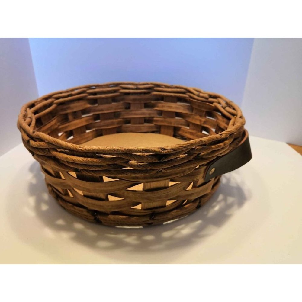 Vintage PYREX Round Wicker Basket Holder with Leather Handles 024.624.684